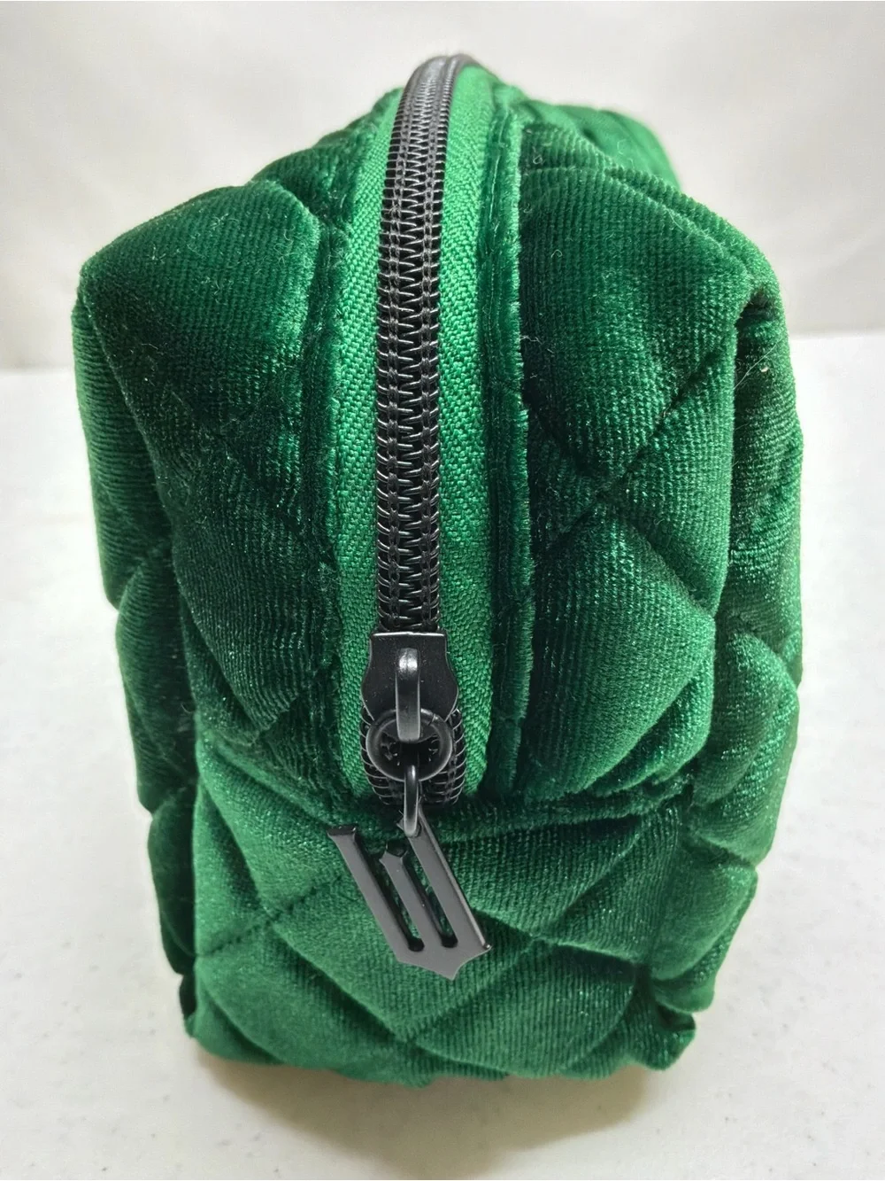 Wicked Green Velvet Quilted Cosmetic Travel Bag 5.5